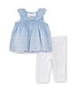 Color:White/Blue - Image 2 - Baby Girls 3-12 Months Sleeveless Embroidered Eyelet Chambray Top & Solid Leggings Set
