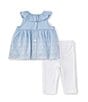 Color:White/Blue - Image 3 - Baby Girls 3-12 Months Sleeveless Embroidered Eyelet Chambray Top & Solid Leggings Set