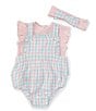 Color:White/Pink - Image 1 - Baby Girls 3-9 Months Sleeveless Checked Romper & Solid Flutter-Sleeve T-Shirt