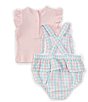Color:White/Pink - Image 3 - Baby Girls 3-9 Months Sleeveless Checked Romper & Solid Flutter-Sleeve T-Shirt