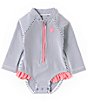 Color:Blue - Image 1 - Baby Girls 6-24 Months Striped One-Piece Rashguard Swimsuit
