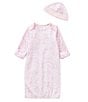 Color:Pink/White - Image 1 - Baby Girls Newborn-3 Months Damask Print Gown & Hat Set
