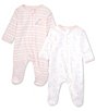 Color:Pink - Image 1 - Baby Girls Newborn-9 Months Springtime Long-Sleeve Footed Coverall 2-Pack