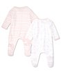 Color:Pink - Image 2 - Baby Girls Newborn-9 Months Springtime Long-Sleeve Footed Coverall 2-Pack