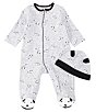 Color:Grey Heather Multi - Image 1 - Baby Preemie-9 Months Long-Sleeve Dalmatian-Print Footed Coverall Matching Cap