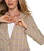 Color:Orange Tan Multi Check - Image 3 - Notch Lapel Long Sleeve Fitted Blazer