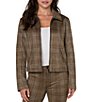 Color:Sage/Gray - Image 1 - Plaid Print Collared Neck Long Sleeve Zipper Front Faux Suede Jacket