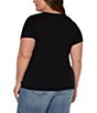 Color:Black - Image 2 - Plus Size Slub Knit V-Neck Short Sleeve Tee Shirt