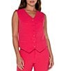 Color:Pink Punch - Image 1 - V-Neck Sleeveless Button Front Coordinating Vest
