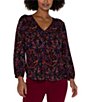 Color:Paisley - Image 1 - Woven Abstract Print Double V-neck 3/4 Sleeve Curved Hem Top