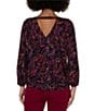 Color:Paisley - Image 2 - Woven Abstract Print Double V-neck 3/4 Sleeve Curved Hem Top