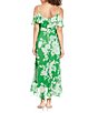 Color:Green/Ivory - Image 2 - Floral Print Ruffle Cold Shoulder Chiffon Maxi Dress
