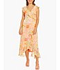 Color:Yellow - Image 1 - Floral Print V-Neck Sleeveless Ruffled Faux Wrap Midi Dress