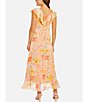 Color:Yellow - Image 2 - Floral Print V-Neck Sleeveless Ruffled Faux Wrap Midi Dress