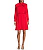 Color:Red - Image 1 - Long Sleeve Criss-Cross Wrap Neck Charmeuse Blouson Dress