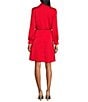 Color:Red - Image 2 - Long Sleeve Criss-Cross Wrap Neck Charmeuse Blouson Dress
