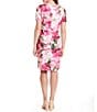 Color:Pink Multi - Image 2 - Petite Size Short Sleeve Tie Crew Neck Floral Sheath Dress