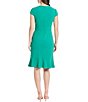 Color:Green - Image 2 - Petite Size Short Sleeve V-Neck Front Cascade Ruffle Scuba Dress