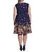 Color:Navy/Gold - Image 2 - Plus Size Floral Print Cap Sleeve Fit and Flare Dress