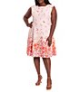 Color:Pink/Coral - Image 1 - Plus Size Floral Print Cap Sleeve Fit and Flare Dress