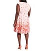 Color:Pink/Coral - Image 2 - Plus Size Floral Print Cap Sleeve Fit and Flare Dress