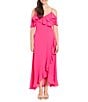 Color:Bright Pink - Image 1 - Ruffled Cold Shoulder Surplice V-Neck Midi Dress