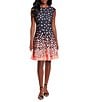 Color:Black/Coral - Image 1 - Scuba Crepe Cap Sleeve Polka Dot Fit and Flare Dress