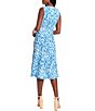 Color:Ivory/Blue - Image 2 - Sleeveless Crew Neck Printed Matte Jersey Sheath Dress