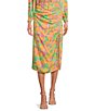 Color:Peach Multi - Image 1 - Eternal Lights Floral Print Ruched Slit Front Coordinating Midi Skirt