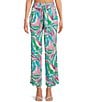 Color:Pink Abstract Tropical - Image 1 - Abstract Tropical Print Smocked Waist Coordinating Front Bow Tie Pants