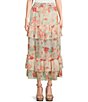 Color:Garden Floral - Image 1 - Floral High Rise Coordinating Smocked Waist Tiered Maxi Skirt