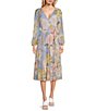 Color:Iris Oversized Botanical - Image 1 - Floral Print Long Sleeve Side Tie Tiered Midi Dress