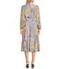 Color:Iris Oversized Botanical - Image 2 - Floral Print Long Sleeve Side Tie Tiered Midi Dress
