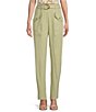 Color:Sage Green - Image 1 - High Rise Belted Straight Leg Pants