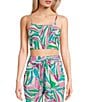 Color:Pink Abstract Tropical - Image 1 - Tropical Printed Sleeveless Smocked Coordinating Crop Top