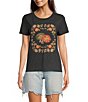 Color:Charcoal Heather Grey - Image 1 - Floral Embroidered Crew Neck Short Sleeve Tee Shirt