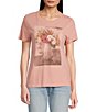 Color:Rose Tan - Image 1 - Graphic Floral Vase Print Crew Neck Short Sleeve Tee Shirt