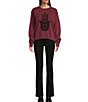 Color:Burgundy - Image 3 - Hamsa Knit Crew Neck Long Sleeve Pullover Sweatshirt
