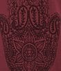Color:Burgundy - Image 4 - Hamsa Knit Crew Neck Long Sleeve Pullover Sweatshirt