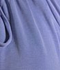 Color:Bleached Denim - Image 4 - Sandwash Split V-Neck Long Sleeve Elastic Hem Blouson Top