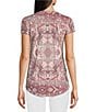 Color:Pink Combo - Image 2 - Tapestry Print Scoop Neck Short Sleeve Relax Knit Tee Shirt