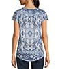 Color:Blue Multi - Image 2 - Tapestry Print Scoop Neck Short Sleeve Relax Knit Tee Shirt