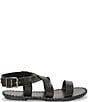 Color:Black - Image 2 - Zelek Crocodile Leather Flat Ankle Strap Sandals