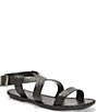 Color:Black - Image 1 - Zelek Crocodile Leather Flat Ankle Strap Sandals