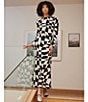 Color:Black/White - Image 4 - Geometric Print Crew Neck Long Sleeve Midi Dress