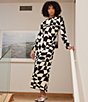 Color:Black/White - Image 6 - Geometric Print Crew Neck Long Sleeve Midi Dress