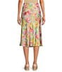 Color:Multi Floral - Image 2 - Satin Slip Floral Print Midi Skirt