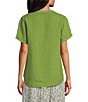 Color:Green - Image 2 - Ruffle V-Neck Short Sleeve Linen Top