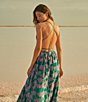 Color:Green - Image 5 - Moon Bay Palm Tree Print Embroidered Plunge V-Neck Braided Strap Tassel Detail Open Back Maxi Cover-Up Dress