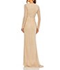 Color:Nude Silver - Image 2 - Beaded Boat Neck Belted Long Sleeve Side Slit Gown